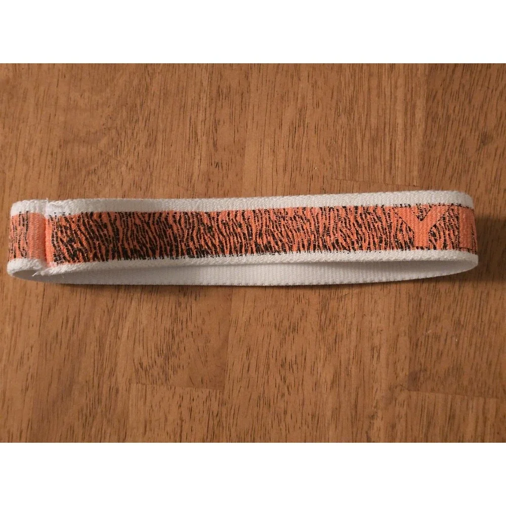 Vintage YMCA Elastic Sweatband Headband Orange Black Tiger Stripe Retro 70s 80s